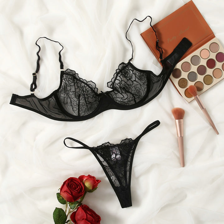 Black Rose Ruffle Lingerie Set
