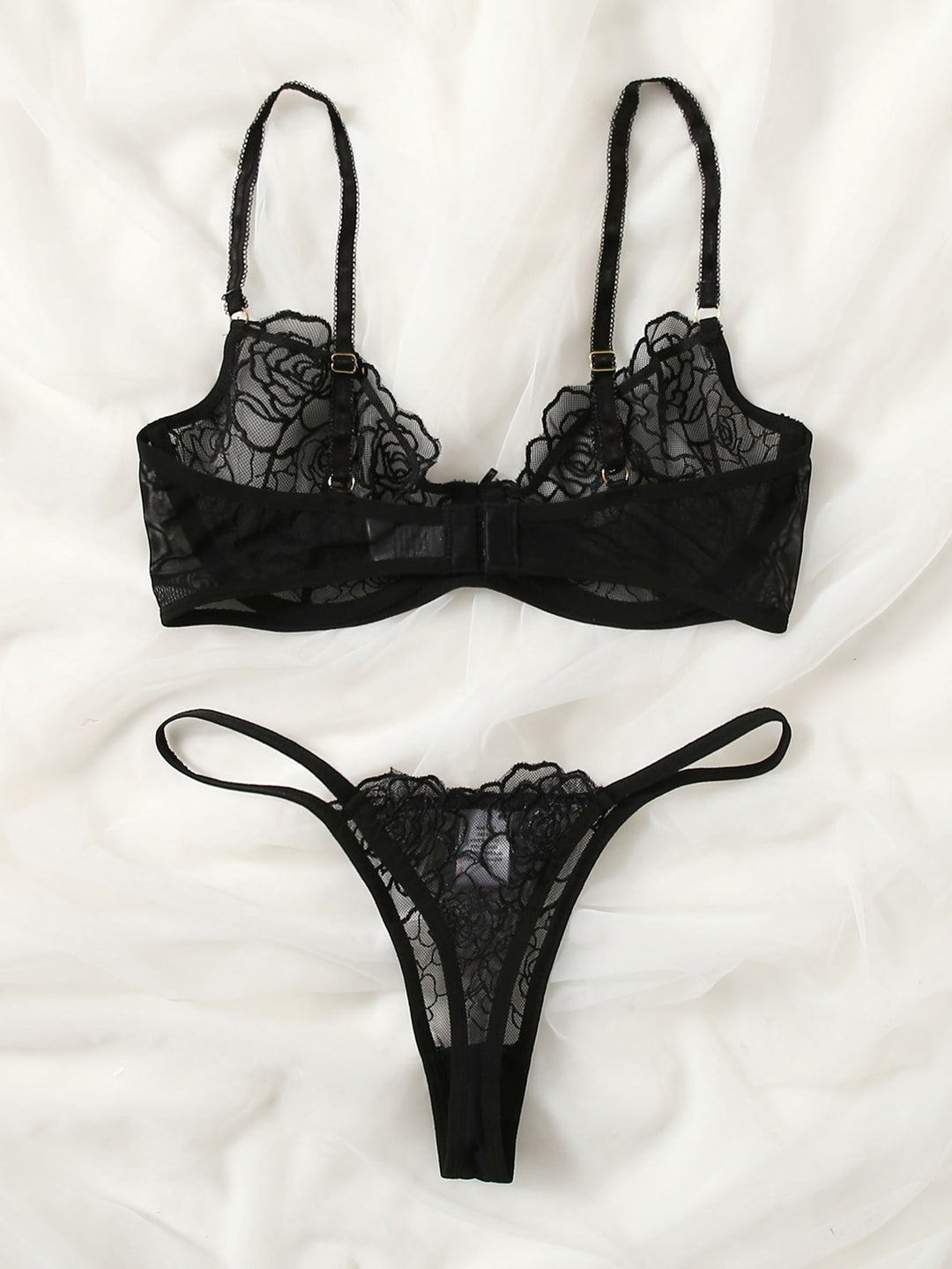 Black Rose Ruffle Lingerie Set