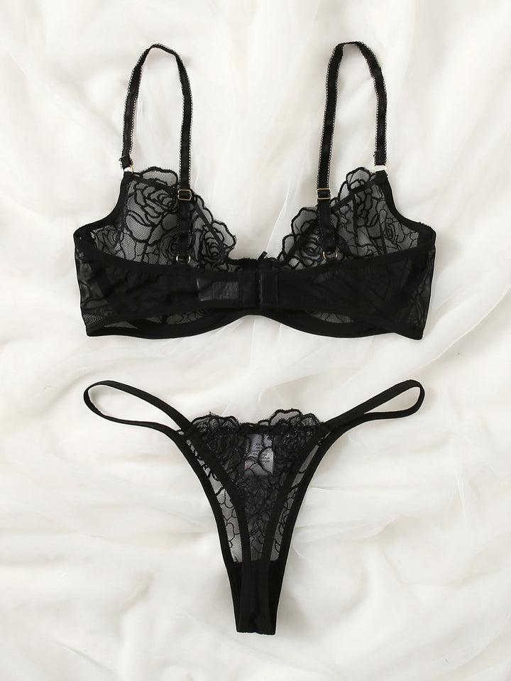 Black Rose Ruffle Lingerie Set