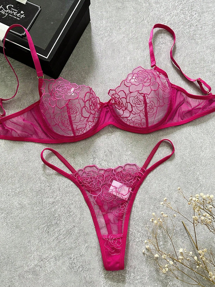 Berry Bloom Embroidered Lingerie Set