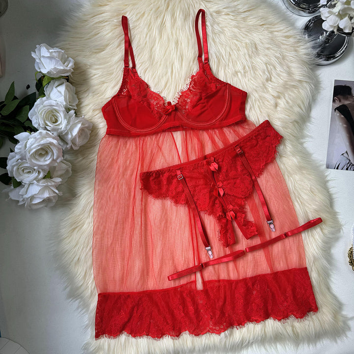 Scarlet Bloom 2-Piece Lace Babydoll Set