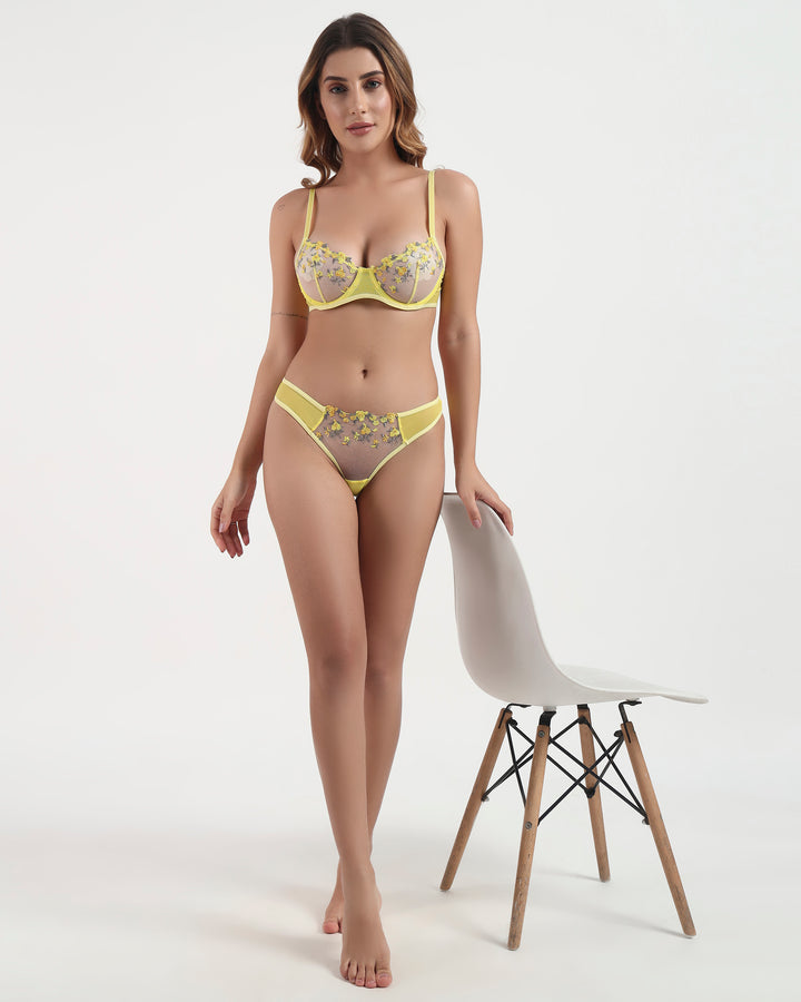 Sunshine Bloom Sheer Lingerie Set