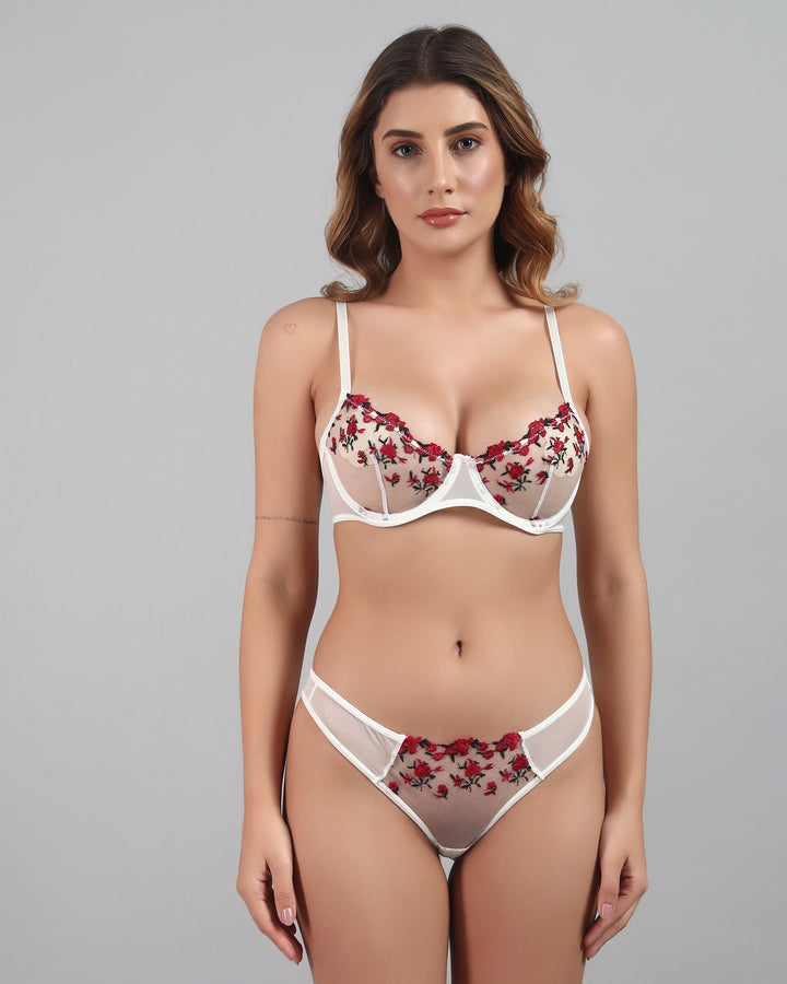 White Rose Sheer Lingerie Set